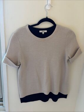 Madewell Wool Blend Neutral Two-Tone Knit Short Sleeve Top